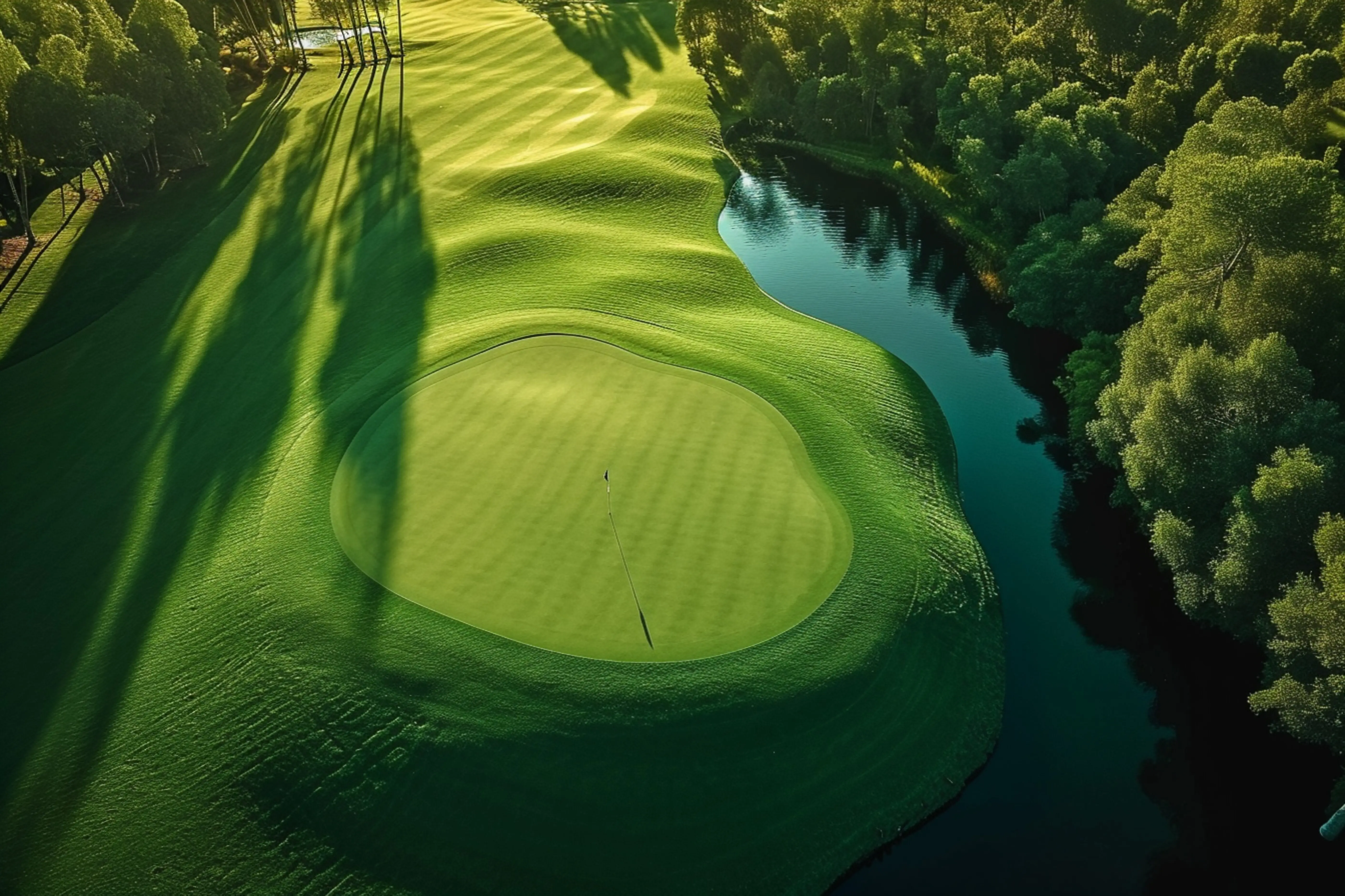 Scenic aerial view of a golf paradise with a putting green and a beautiful course.