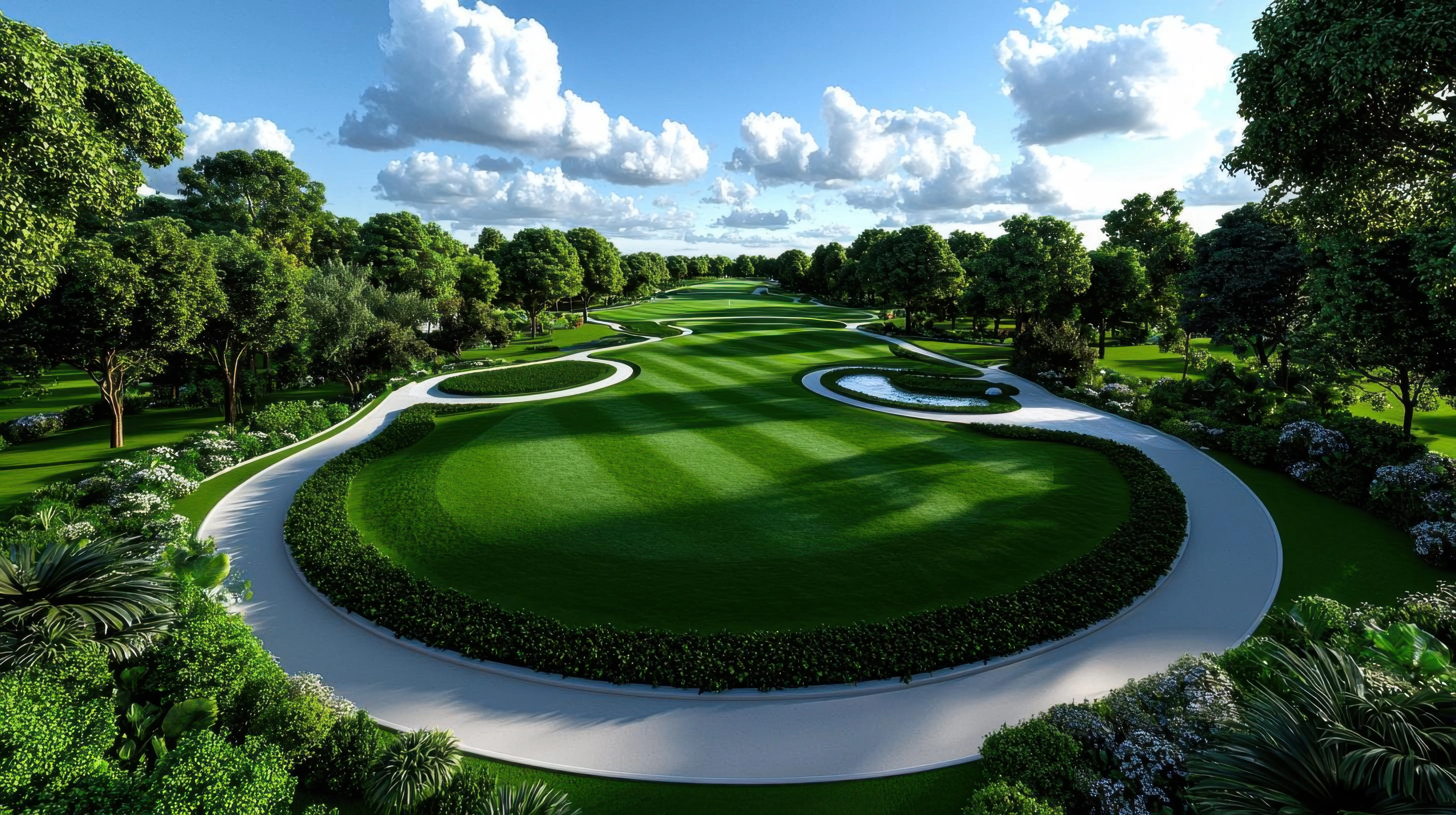 A 3D depiction of Hyde Park with gentle lighting symbolizing London’s green spaces.